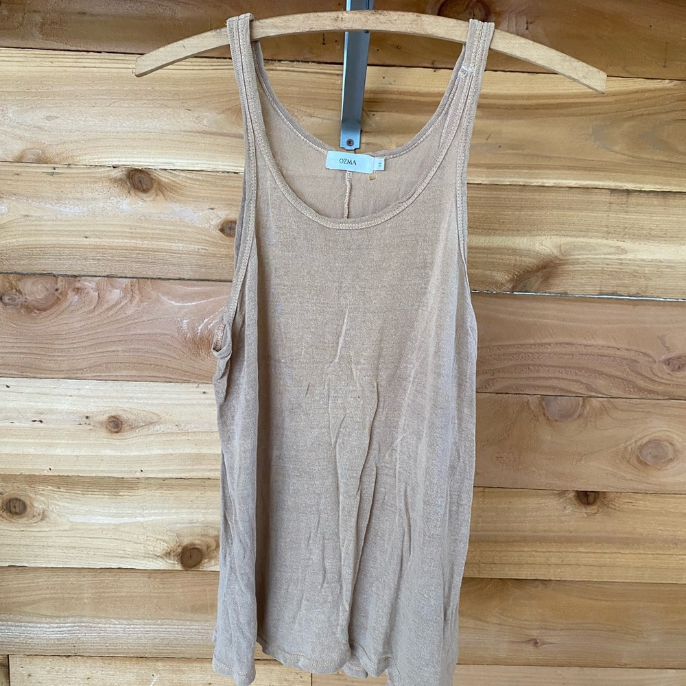 OZMA raw silk Tan Sleeveless Tank Top
